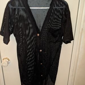 Mesh button down stretch top